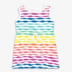 Primary.com Baby Drawstring Dress In Rainbow Waves $10 And Under