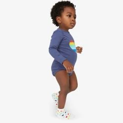 Primary.com $10 And Under Organic Long Sleeve Babysuit In Rainbow Heart Graphic