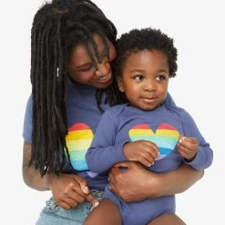 Primary.com $10 And Under Organic Long Sleeve Babysuit In Rainbow Heart Graphic
