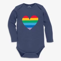 Primary.com $10 And Under Organic Long Sleeve Babysuit In Rainbow Heart Graphic