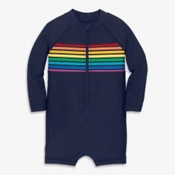 Primary.com Baby One-piece Rash Guard In Rainbow Placed Stripe