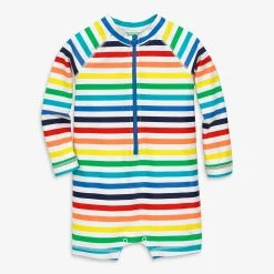 Primary.com Baby One-piece Rash Guard In Rainbow Stripe Rainbow Swim