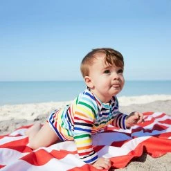 Primary.com Baby One-piece Rash Guard In Rainbow Stripe Rainbow Swim