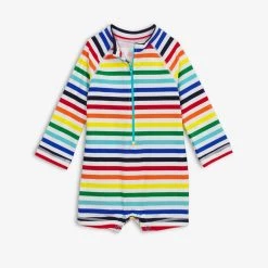 Primary.com Baby One-piece Rash Guard In Rainbow Stripe Rainbow Swim