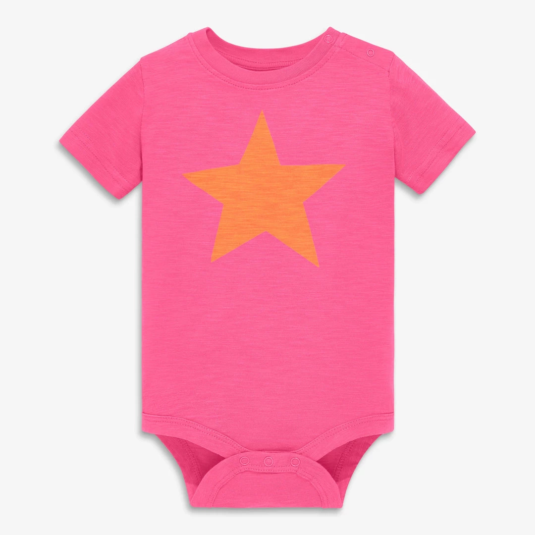 Primary.com Short Sleeve Star Babysuit In Bubblegum $10 And Under 4 Primary.com Short Sleeve Star Babysuit In Bubblegum $10 And Under