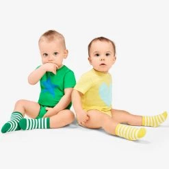 Primary.com Short Sleeve Heart Babysuit In Banana 8 Primary.com Short Sleeve Heart Babysuit In Banana