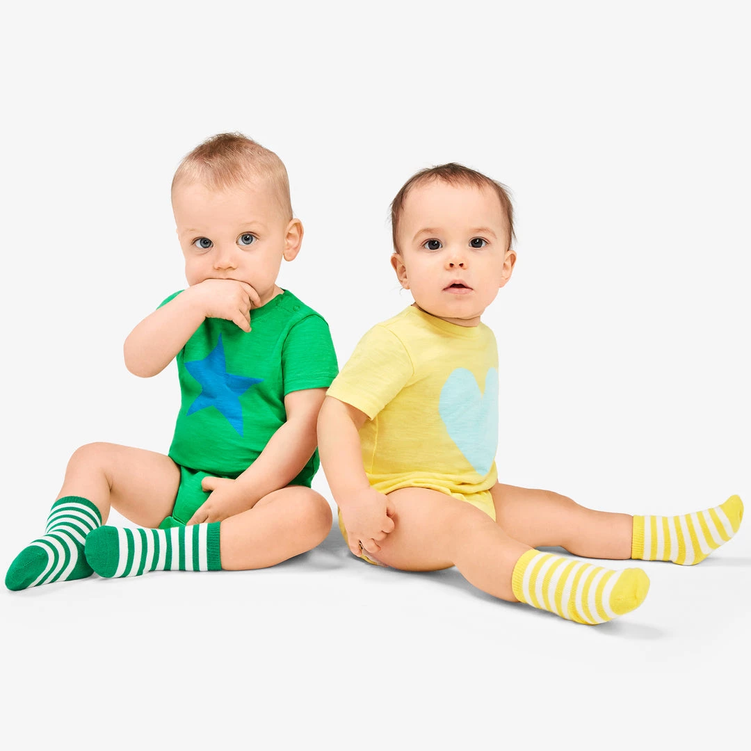 Primary.com Short Sleeve Heart Babysuit In Banana 5 Primary.com Short Sleeve Heart Babysuit In Banana