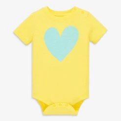 Primary.com Short Sleeve Heart Babysuit In Banana