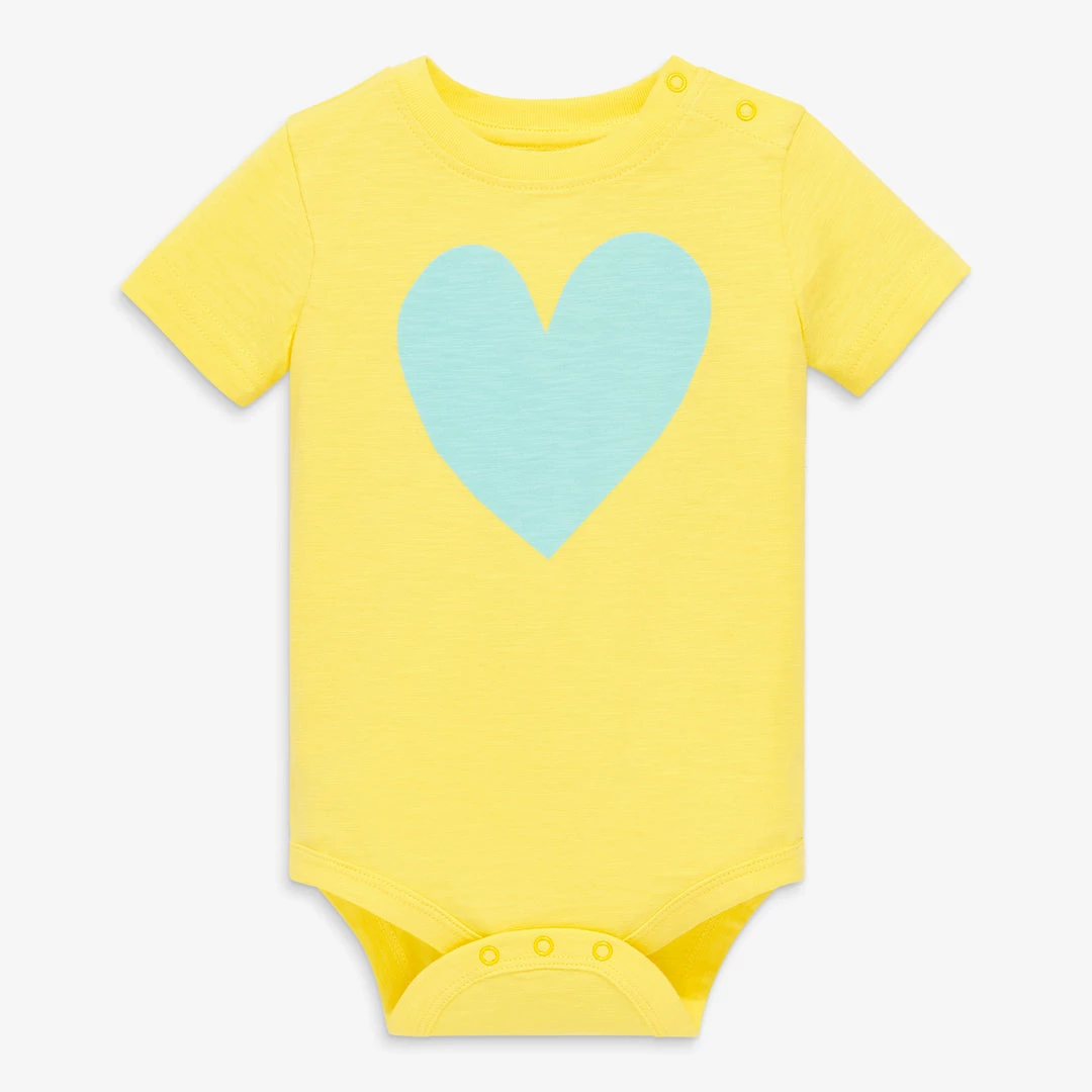 Primary.com Short Sleeve Heart Babysuit In Banana 4 Primary.com Short Sleeve Heart Babysuit In Banana