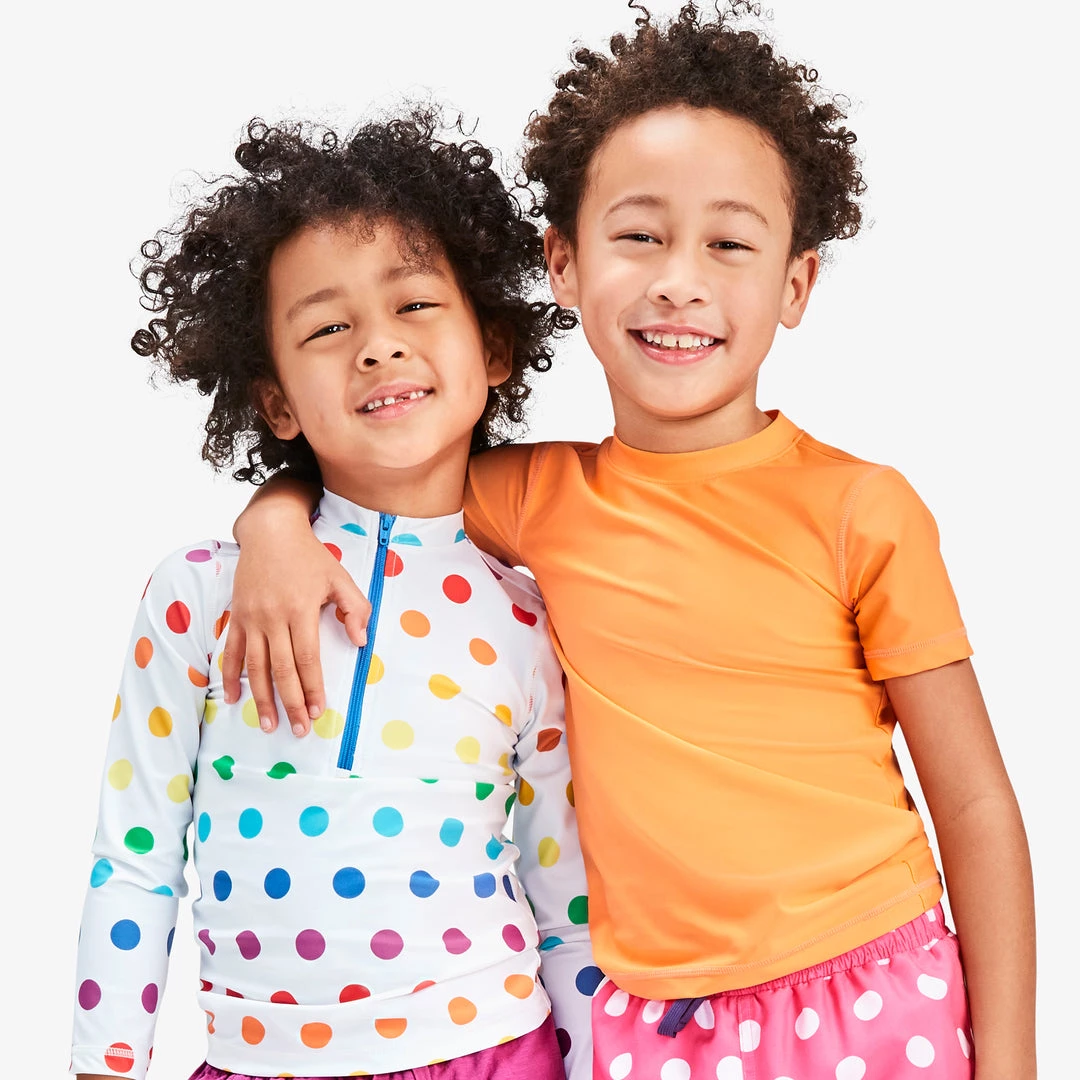 Primary.com Rainbow Swim Long Sleeve Half-zip Rashguard In Rainbow Dot 5 Primary.com Rainbow Swim Long Sleeve Half-zip Rashguard In Rainbow Dot