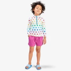 Primary.com Rainbow Swim Long Sleeve Half-zip Rashguard In Rainbow Dot