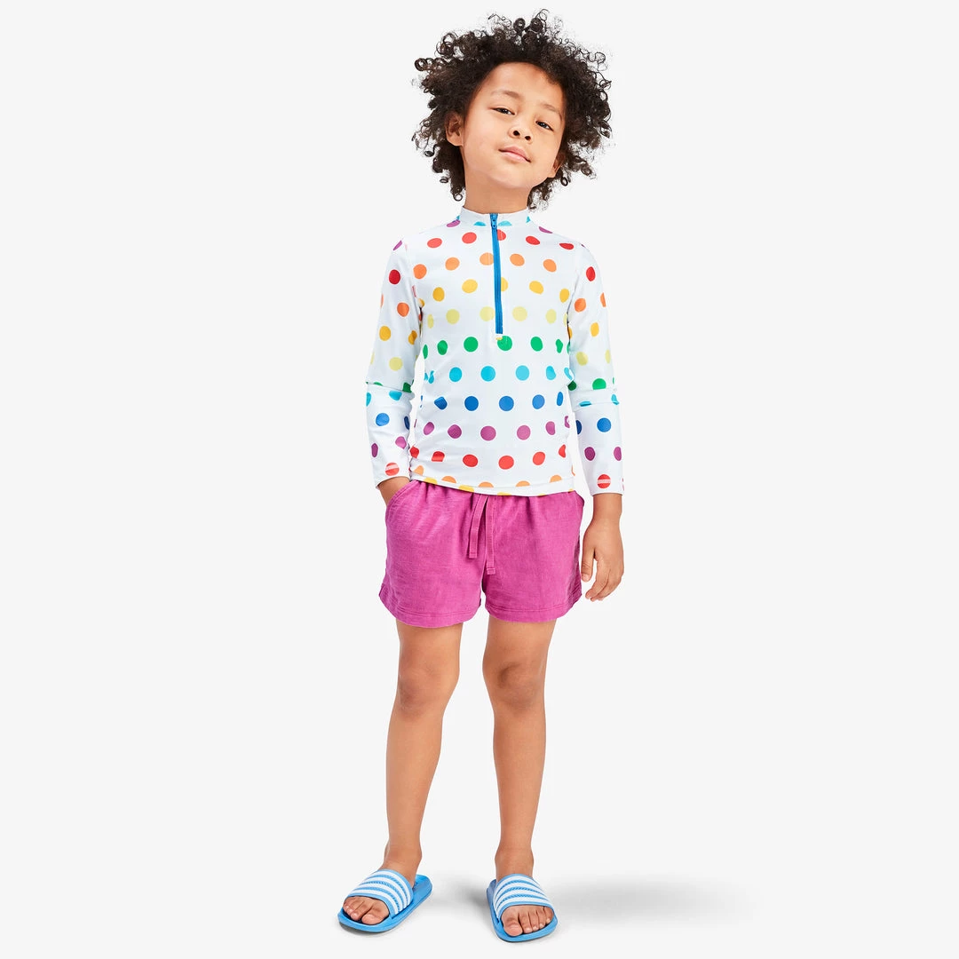Primary.com Rainbow Swim Long Sleeve Half-zip Rashguard In Rainbow Dot 3 Primary.com Rainbow Swim Long Sleeve Half-zip Rashguard In Rainbow Dot