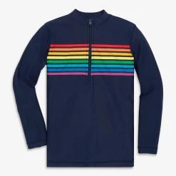 Primary.com Long Sleeve Half Zip Rash Guard In Rainbow Placed Stripe