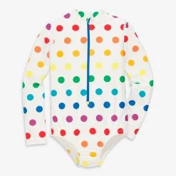 Primary.com Long Sleeve One-piece Rash Guard In Rainbow Dot Rainbow Swim