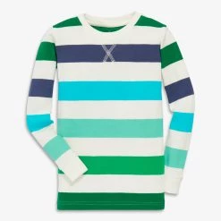 Primary.com Kids Organic Long Sleeve PJ Top In Bold Tonal Stripe