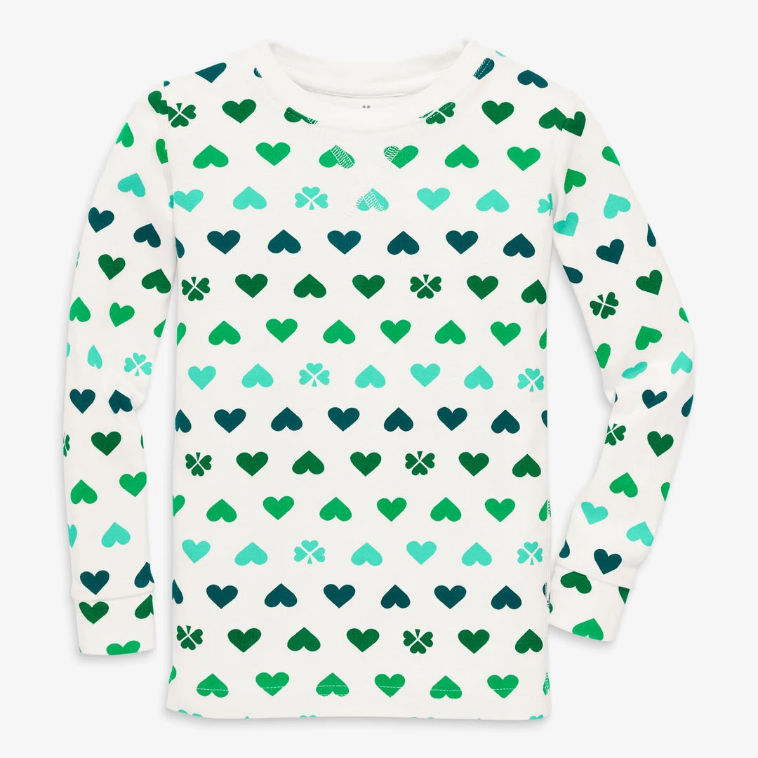 Primary.com Kids Organic Long Sleeve PJ Top In Lucky Clovers 3 Primary.com Kids Organic Long Sleeve PJ Top In Lucky Clovers