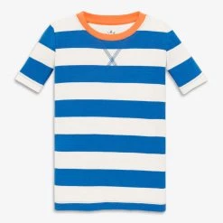Primary.com Kids Organic Short Sleeve PJ Top In Bold Stripe