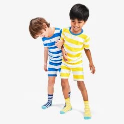 Primary.com Kids Organic Short Sleeve PJ Top In Bold Stripe