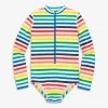Primary.com Rainbow Swim Long Sleeve One-piece Rash Guard In Rainbow Stripe 2 Primary.com Rainbow Swim Long Sleeve One-piece Rash Guard In Rainbow Stripe