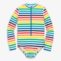 Primary.com Rainbow Swim Long Sleeve One-piece Rash Guard In Rainbow Stripe