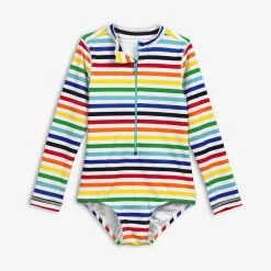 Primary.com Rainbow Swim Long Sleeve One-piece Rash Guard In Rainbow Stripe